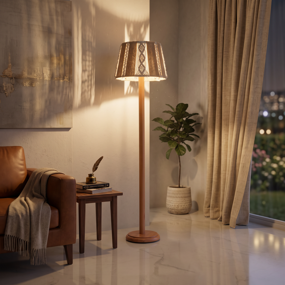 Burlap Boho Floor Lamp 014 lifestyle image | Serrana Home
