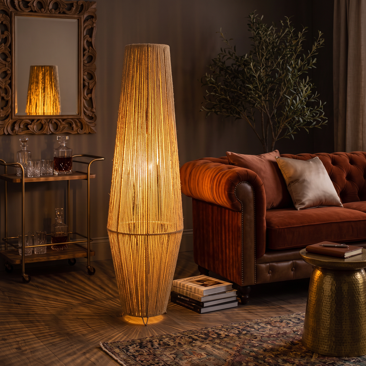 Burlap Boho Floor Lamp 019 lifestyle image | Serrana Home