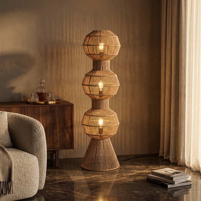 Burlap Boho Floor Lamp 020 lifestyle image | Serrana Home
