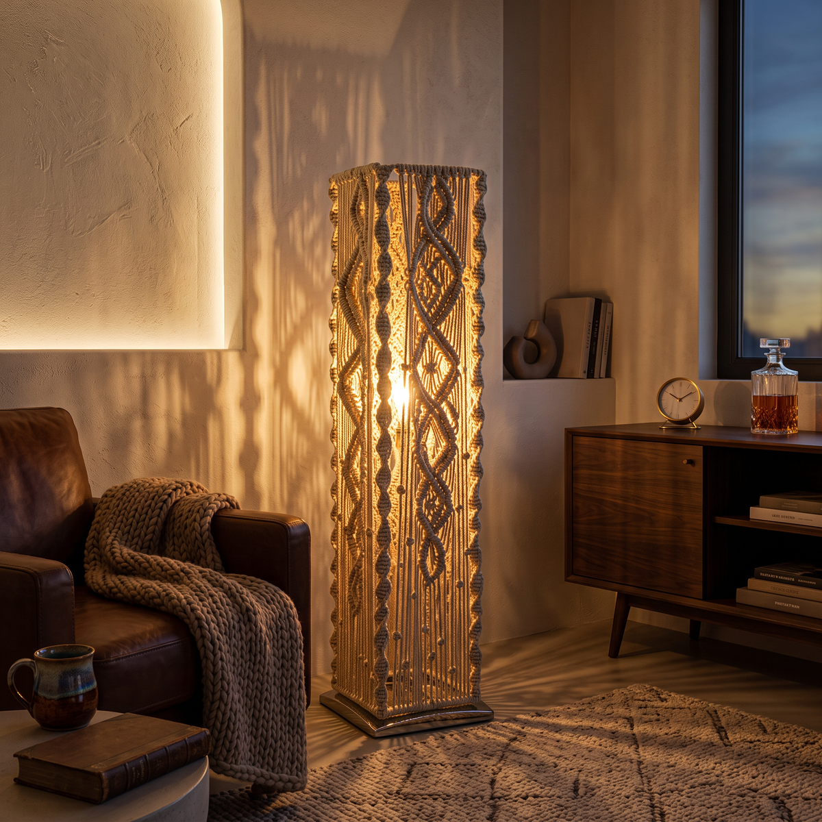 Makrami Boho Floor Lamp 002 lifestyle image | Serrana Home