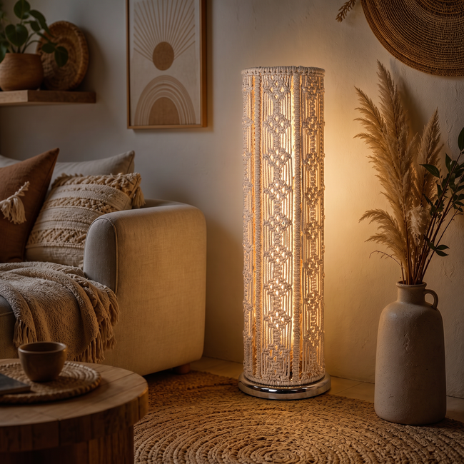 Makrami Boho Floor Lamp 003 lifestyle image | Serrana Home