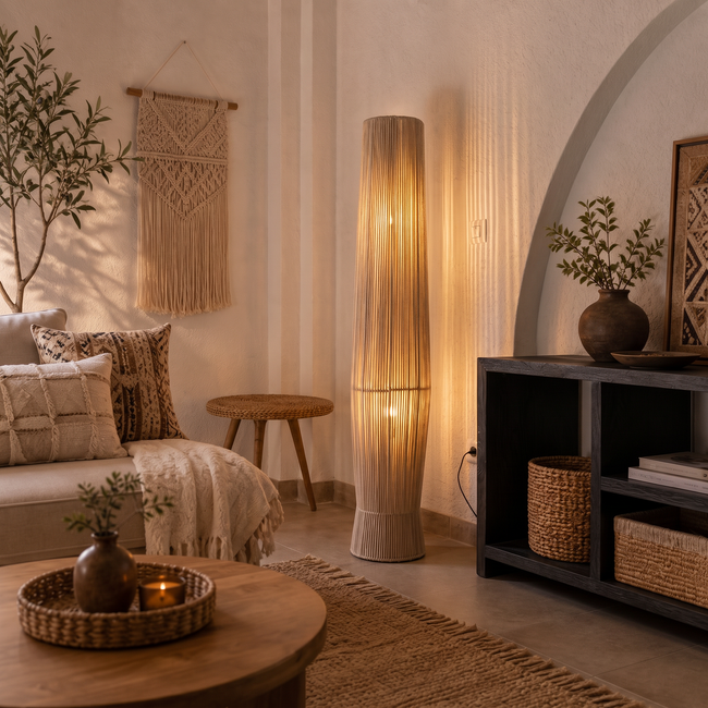 Makrami Boho Floor Lamp 007 lifestyle image | Serrana Home