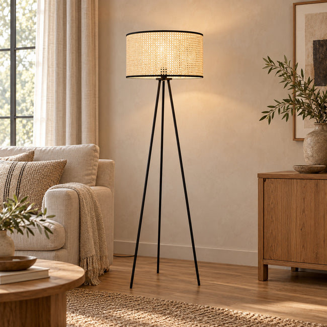 Rattan Boho Floor Lamp 001 styled in an interior