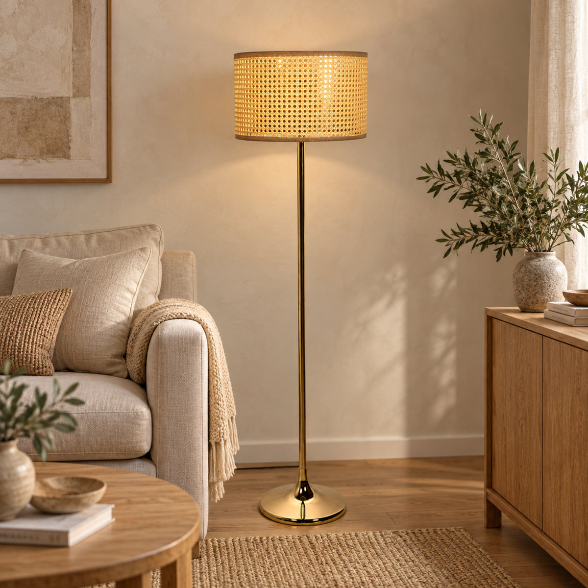Rattan Boho Floor Lamp 002 styled in an interior