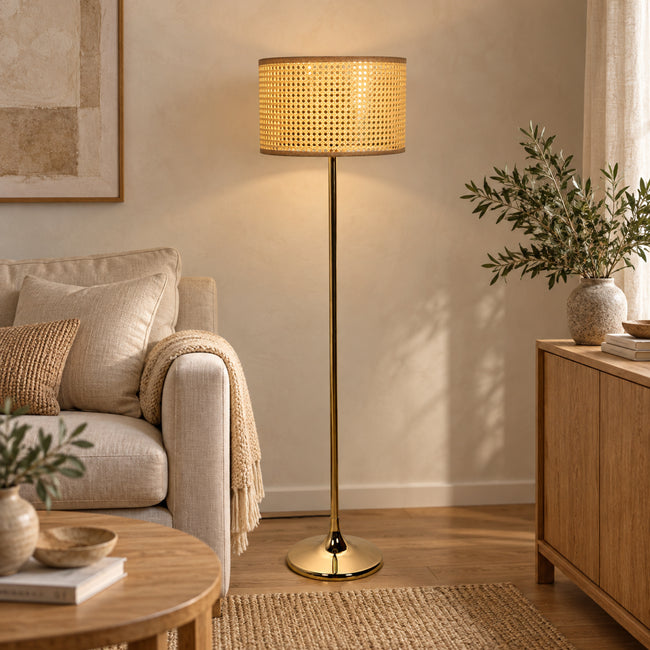 Rattan Boho Floor Lamp 002 styled in an interior