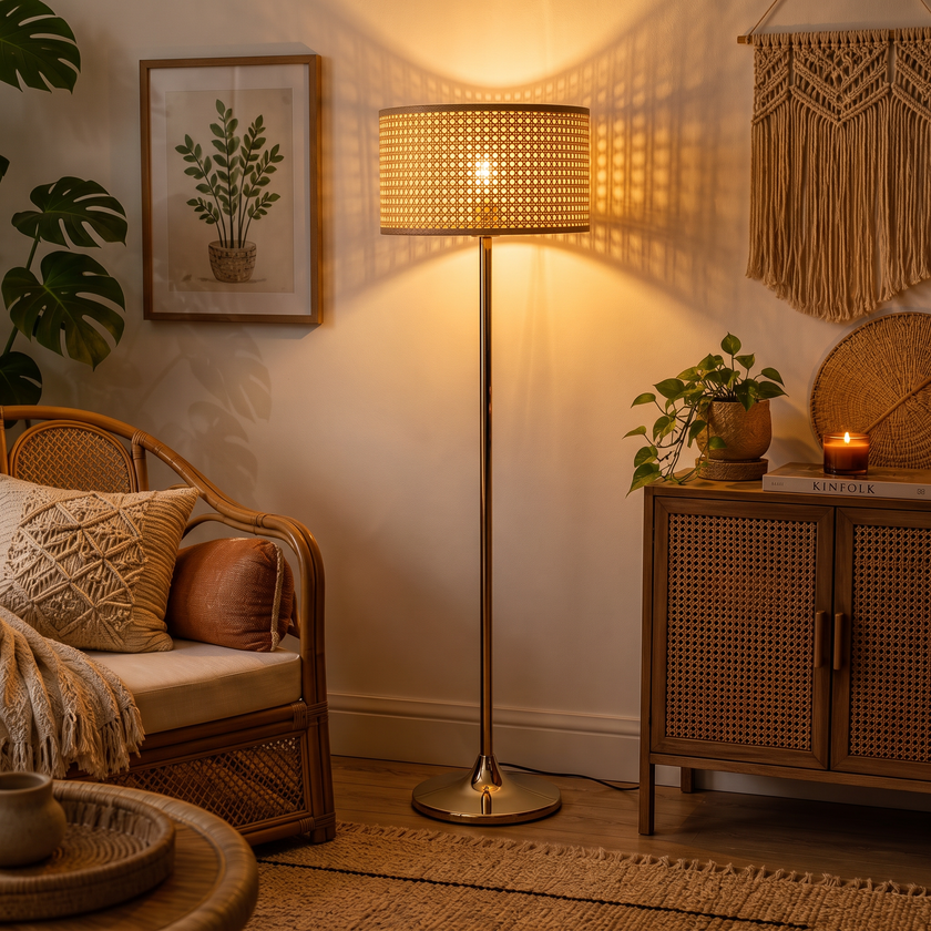 Rattan Boho Floor Lamp 002 styled in an interior – view 2