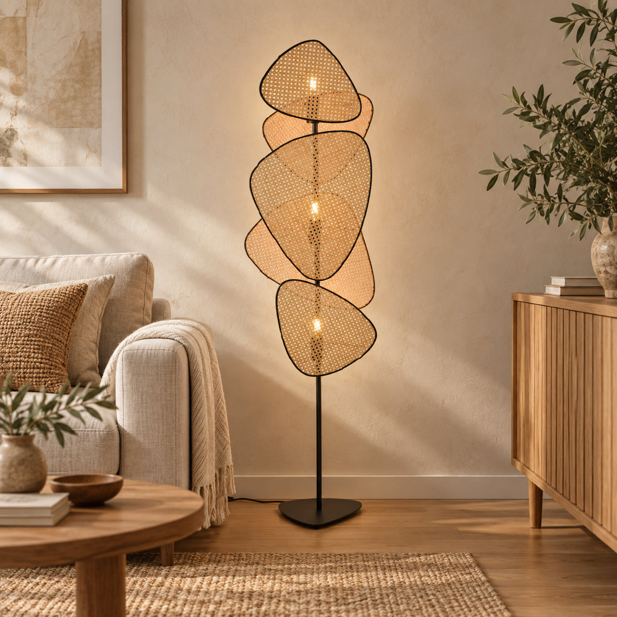Rattan Boho Floor Lamp 003 styled in an interior