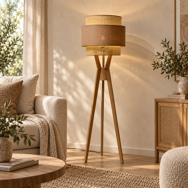 Rattan Boho Floor Lamp 006 styled in an interior