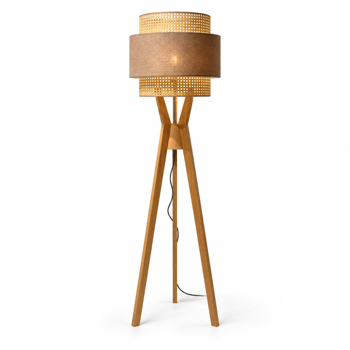Rattan Boho Floor Lamp 006 on a white background