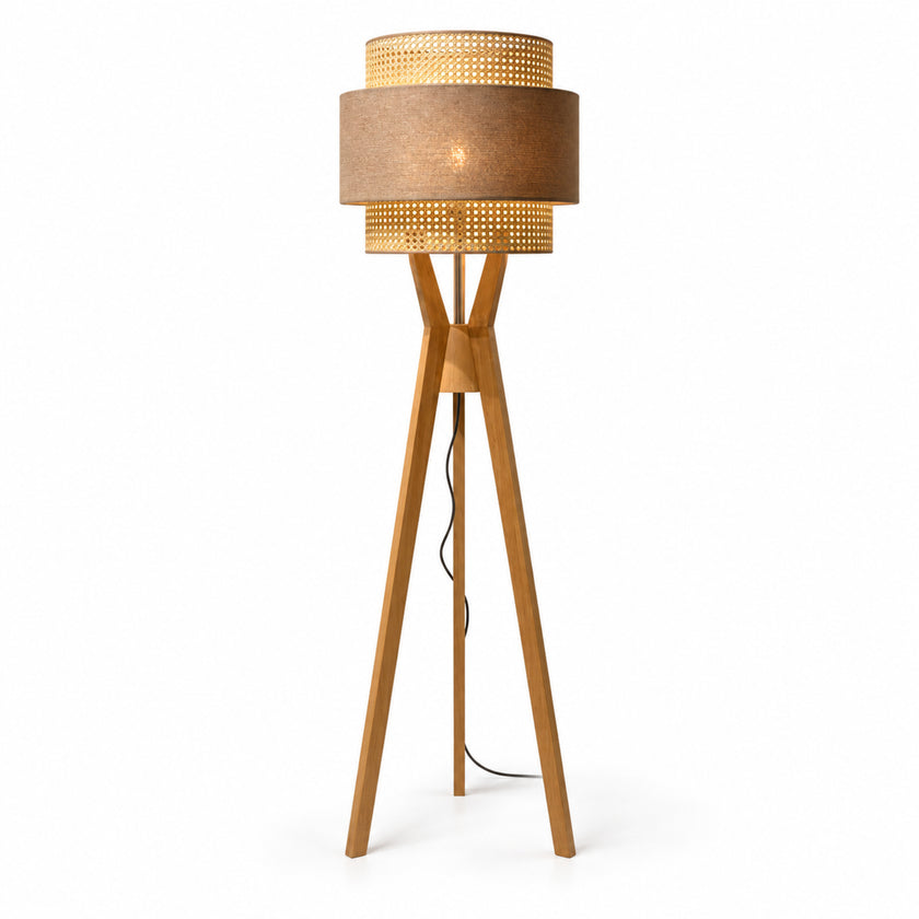 Rattan Boho Floor Lamp 006 on a white background