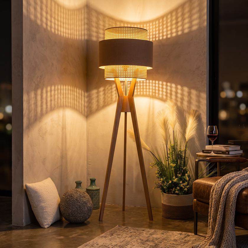 Rattan Boho Floor Lamp 006 styled in an interior – view 2