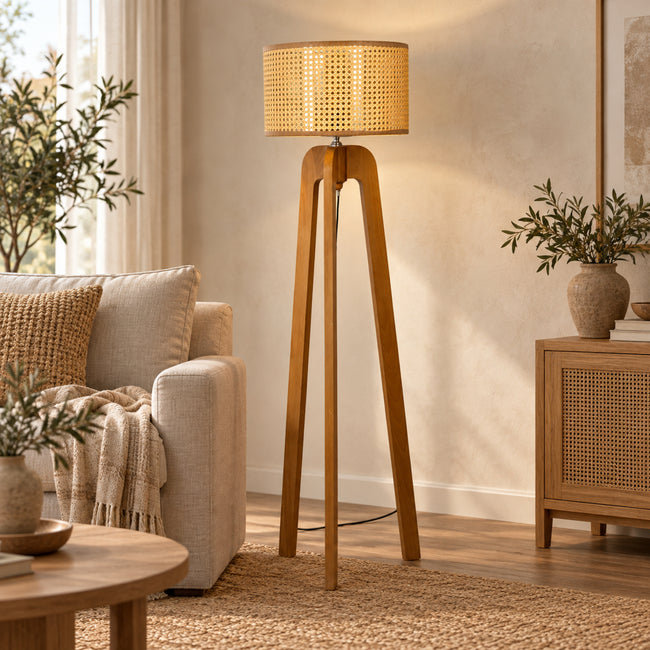 Rattan Boho Floor Lamp 008 styled in an interior