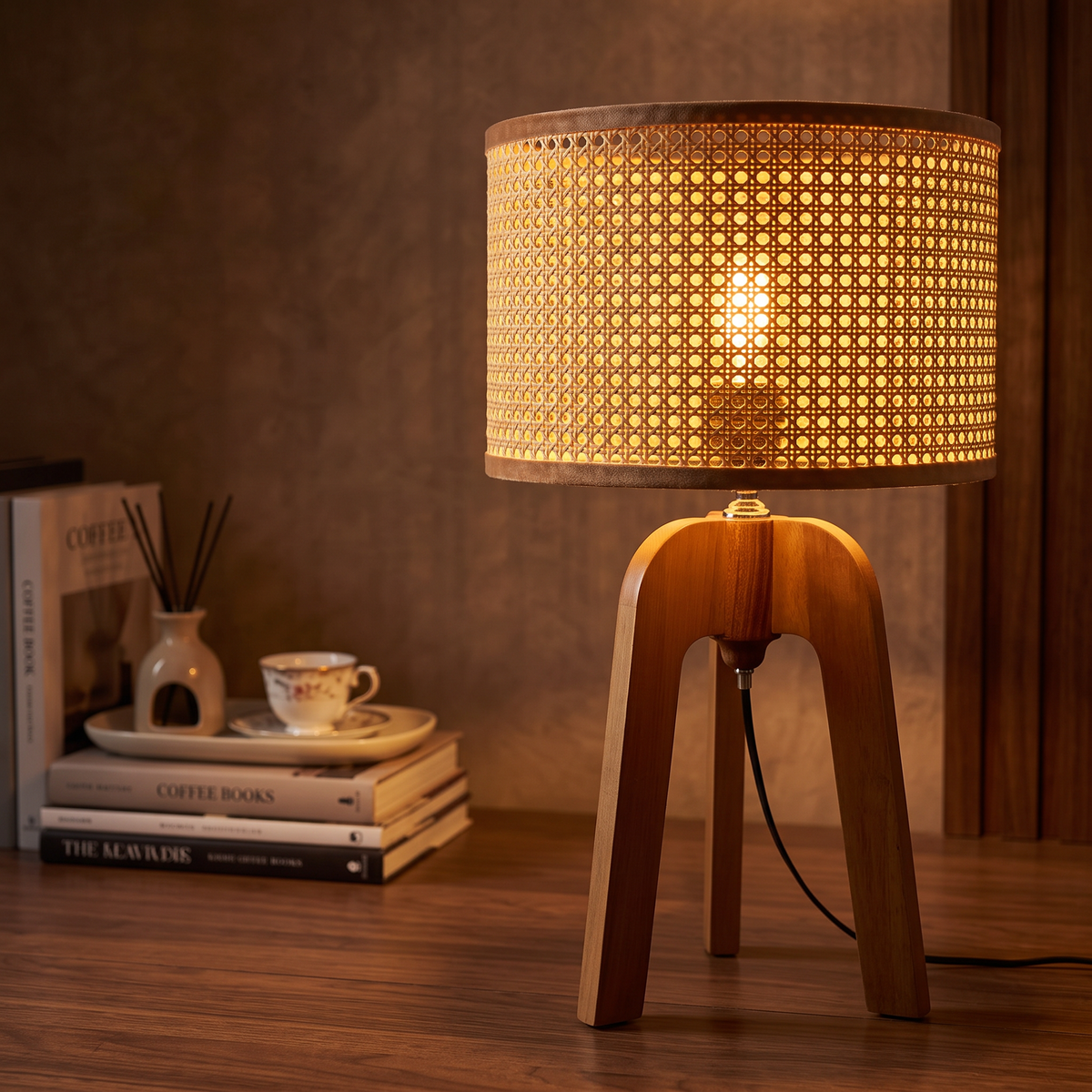 Rattan Boho Floor Lamp 008 styled in an interior – view 2
