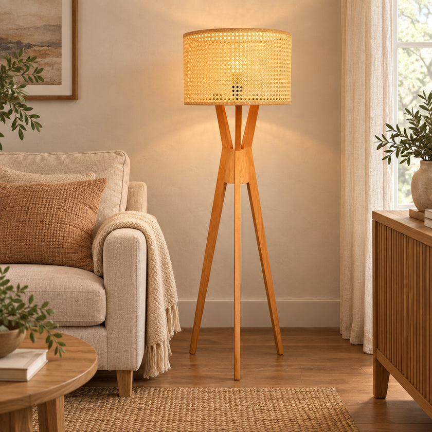 Rattan Boho Floor Lamp 009 styled in an interior