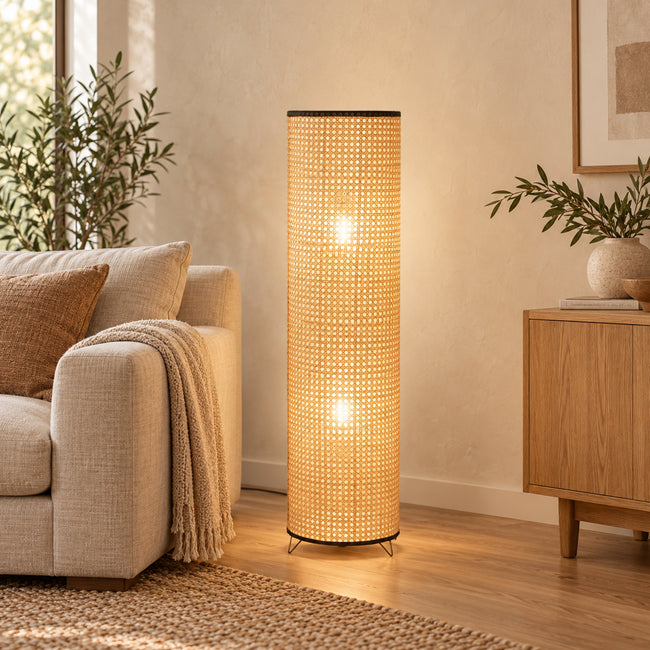 Rattan Boho Floor Lamp 010 styled in an interior