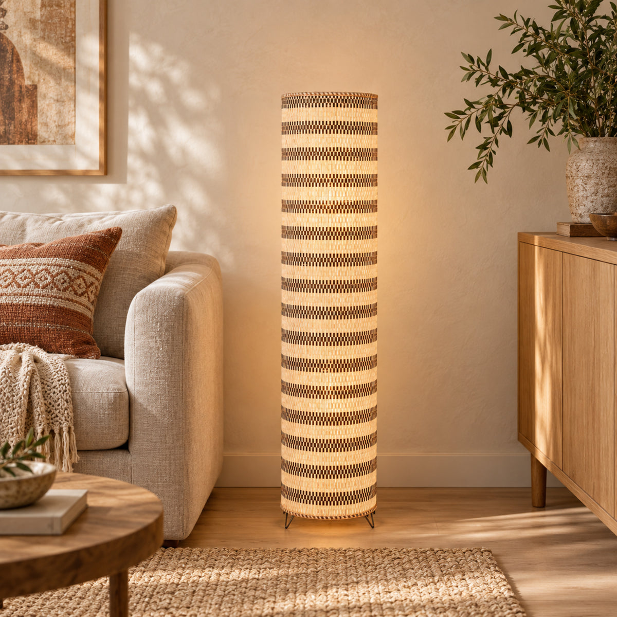 Rattan Boho Floor Lamp 011 styled in an interior