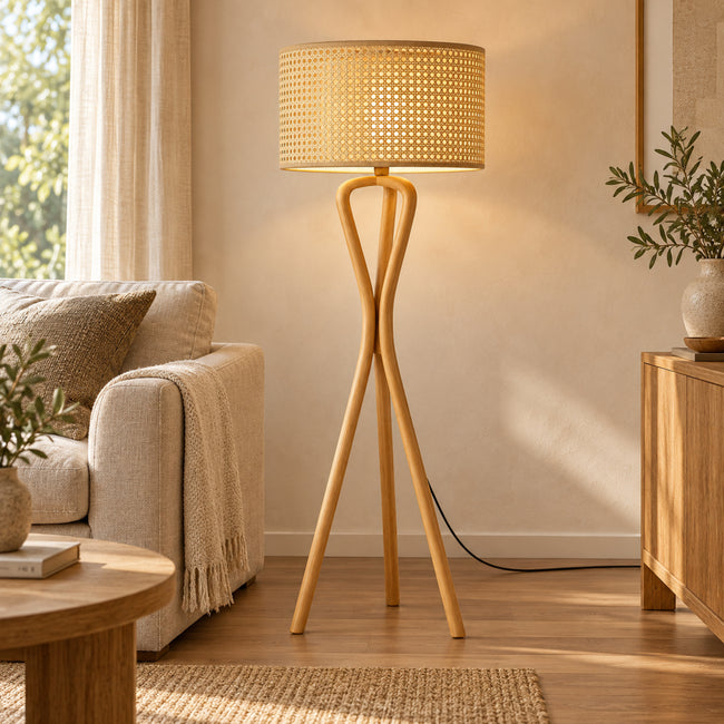 Rattan Boho Floor Lamp 014 styled in an interior