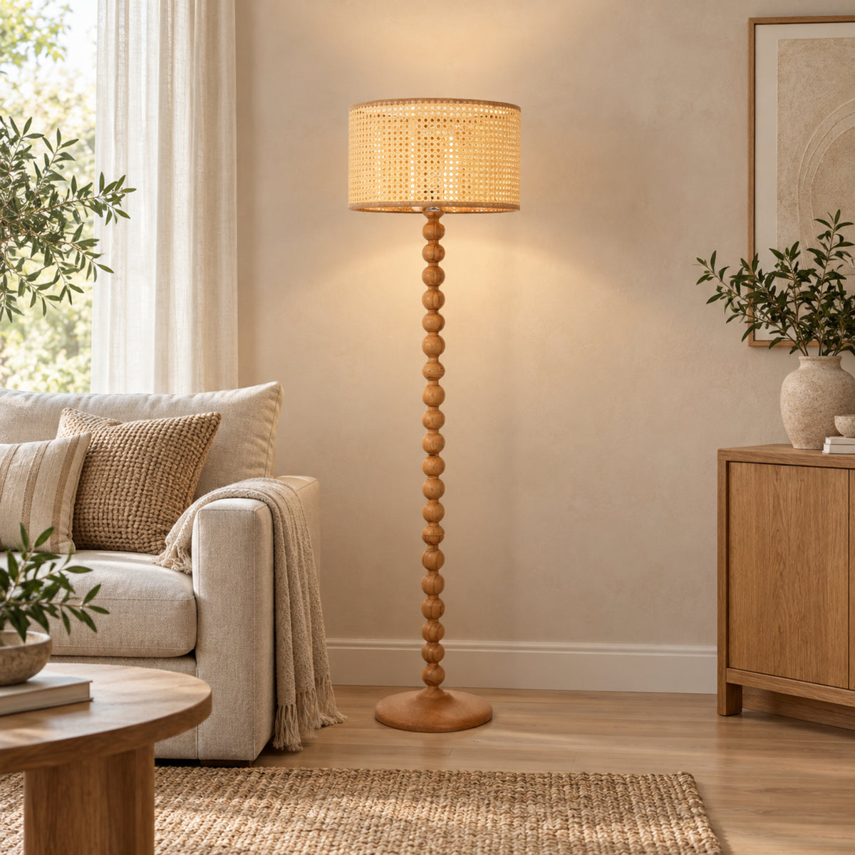 Rattan Boho Floor Lamp 016 styled in an interior