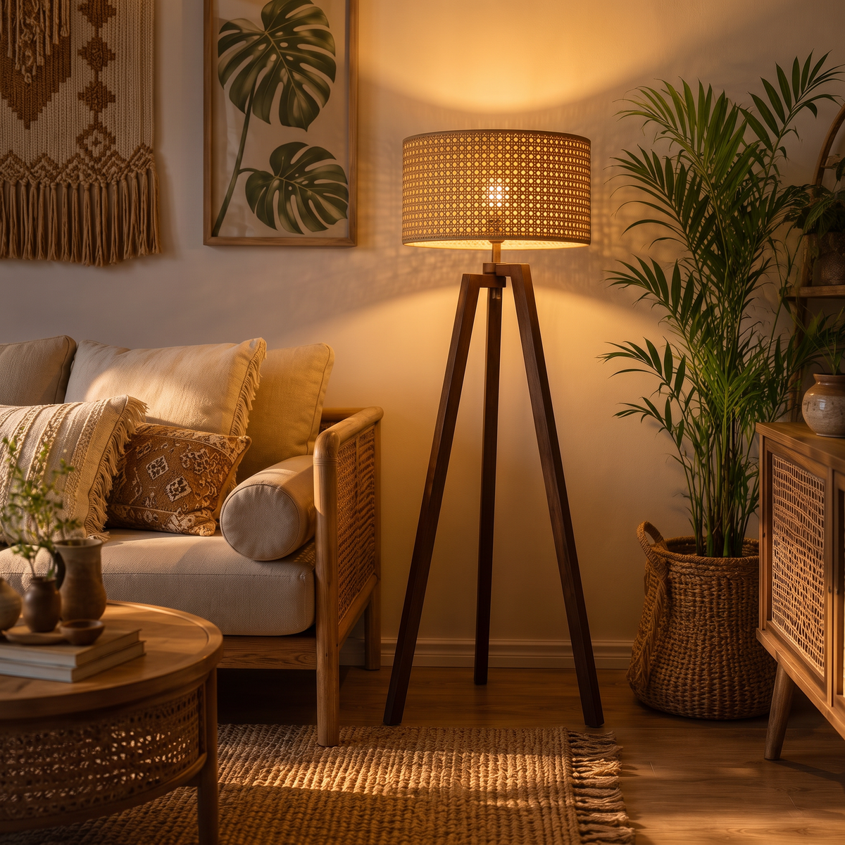 Rattan Boho Floor Lamp 018 styled in an interior – view 2