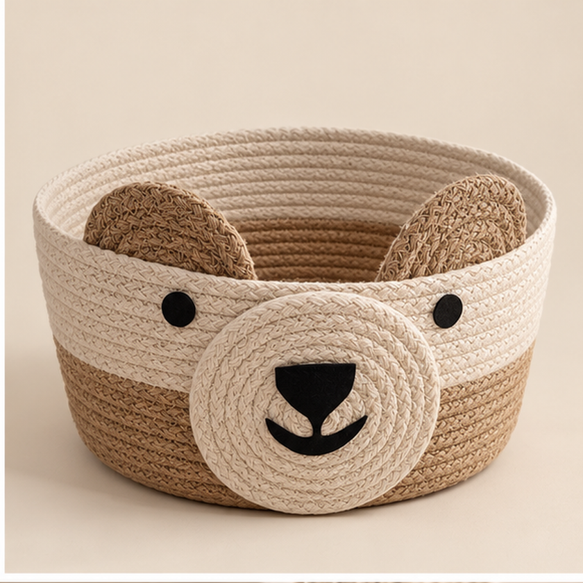 Handmade Bear Woven Storage Basket Beige studio