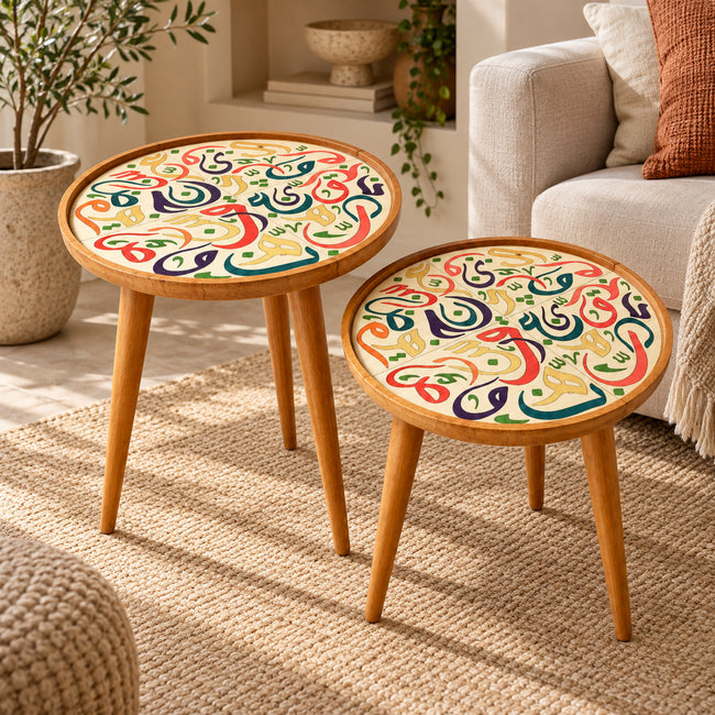 Huroof handmade wooden corner tables set of two in modern living room