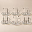 Complete Perla set of six 100 ml glass cups and six beaded saucers on light beige