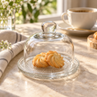 Petite 12 cm glass plate and dome set styled with cookies