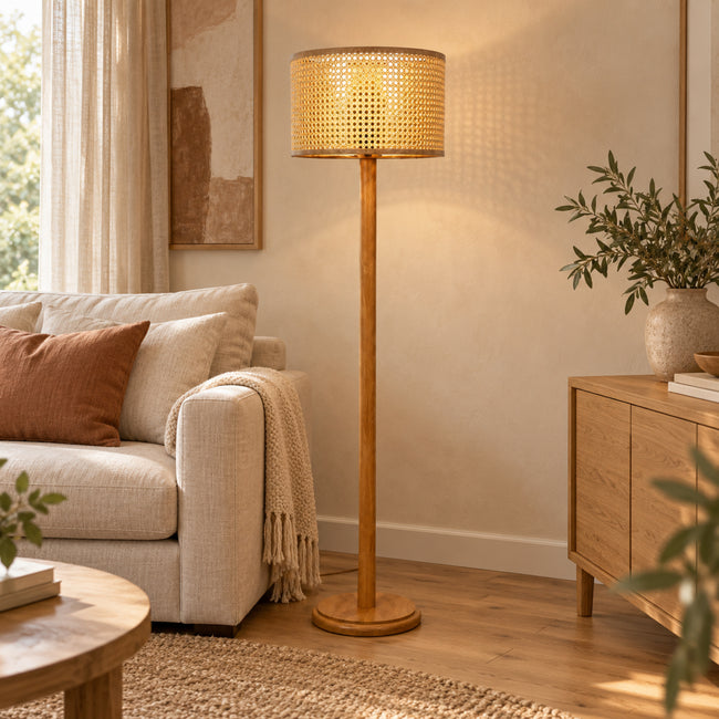 Rattan Boho Floor Lamp 021 styled in an interior