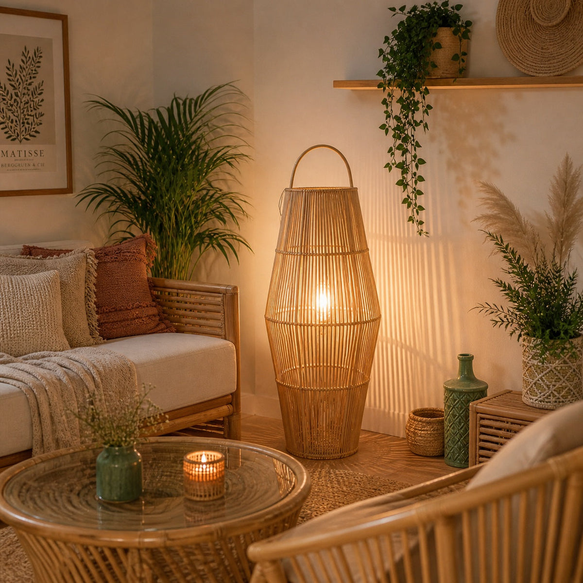 Bamboo Boho Floor Lamp 003, handmade boho floor lamp – product view 5