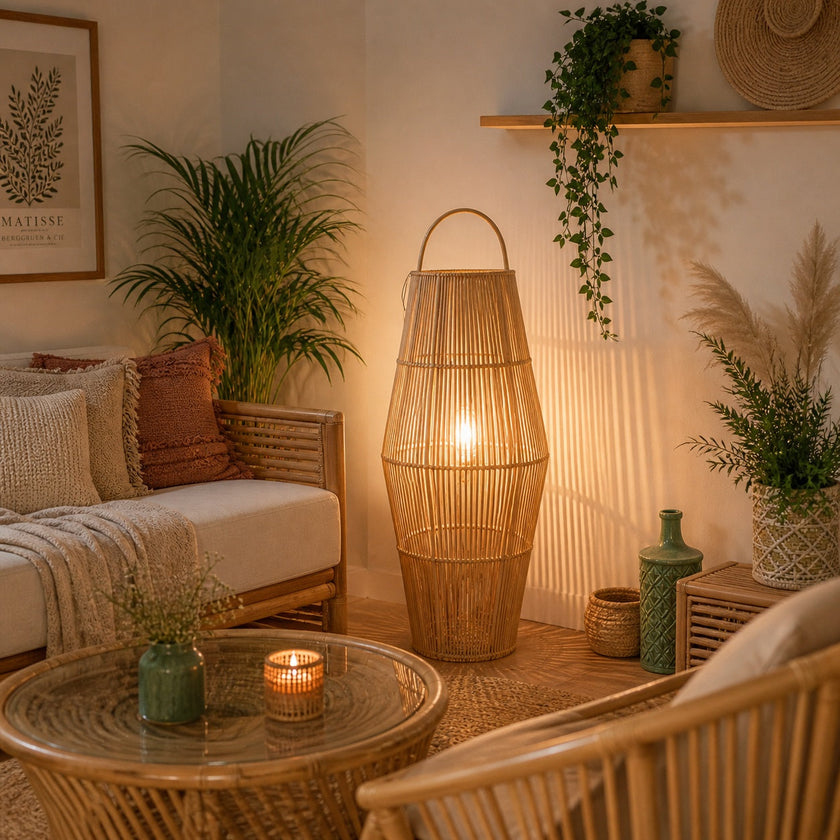 Bamboo Boho Floor Lamp 003, handmade boho floor lamp – product view 5