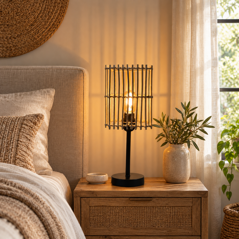 Bamboo Boho Table Lamp 006 styled in an interior