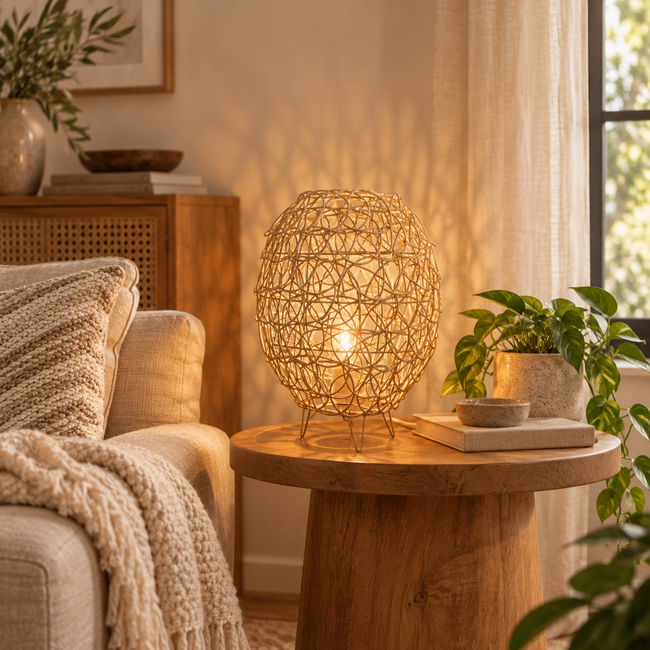 Bamboo Boho Table Lamp 007 styled in an interior