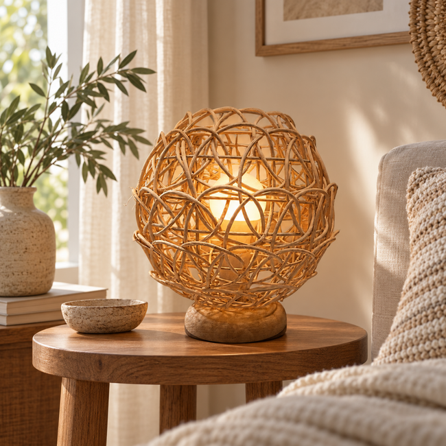 Bamboo Boho Table Lamp 009 styled in an interior