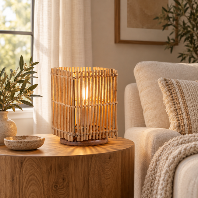 Bamboo Boho Table Lamp 013 styled in an interior