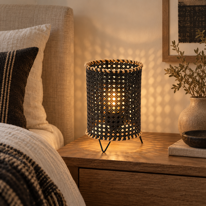 Rattan Boho Table Lamp 011 styled in an interior