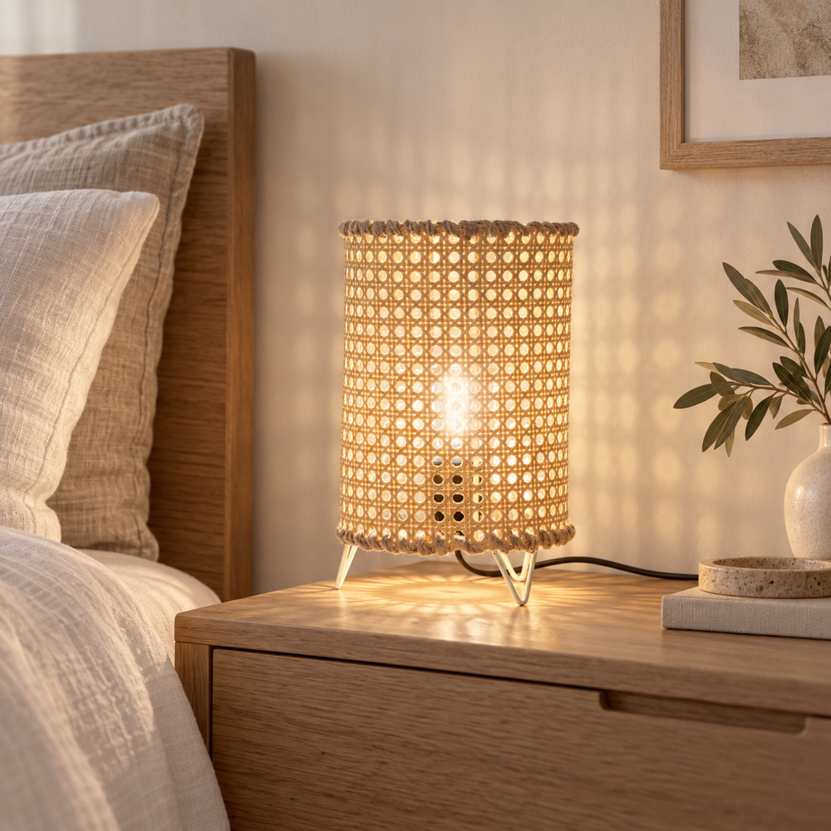 Rattan Boho Table Lamp 019 styled in an interior