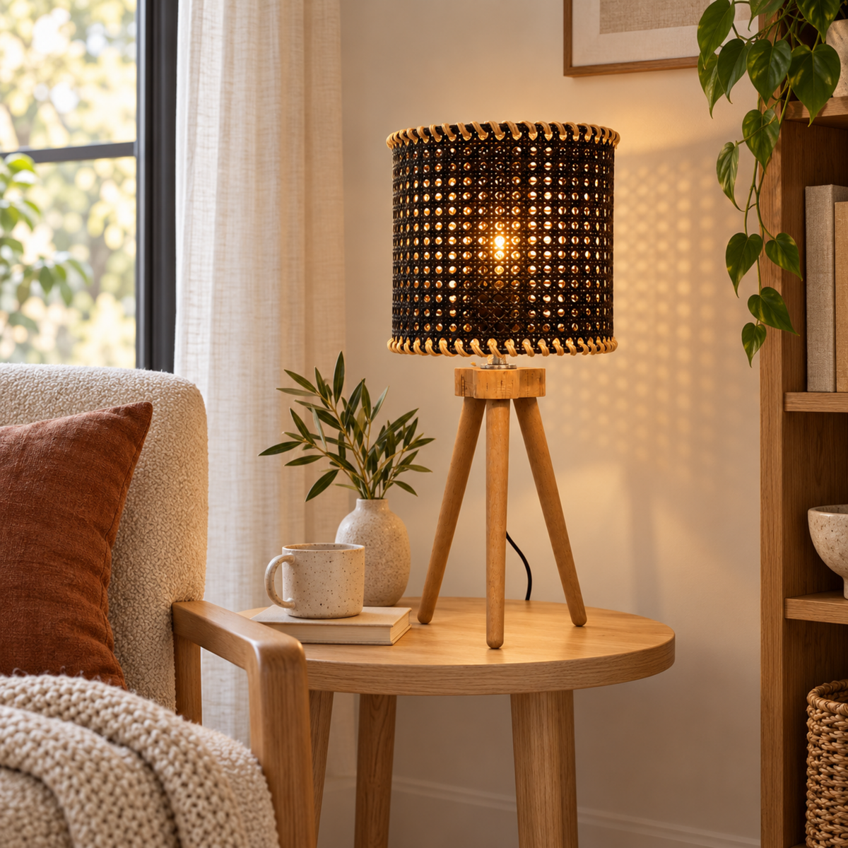 Rattan Boho Table Lamp 020 styled in an interior