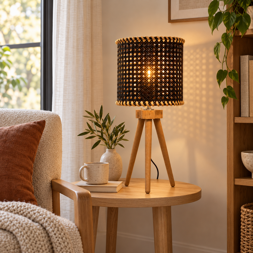 Rattan Boho Table Lamp 020 styled in an interior