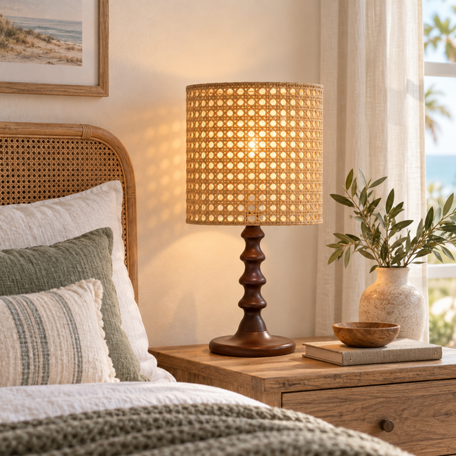 Rattan Boho Table Lamp 023 styled in an interior