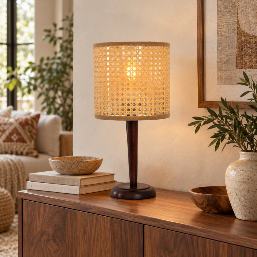 Rattan Boho Table Lamp 028 styled in an interior