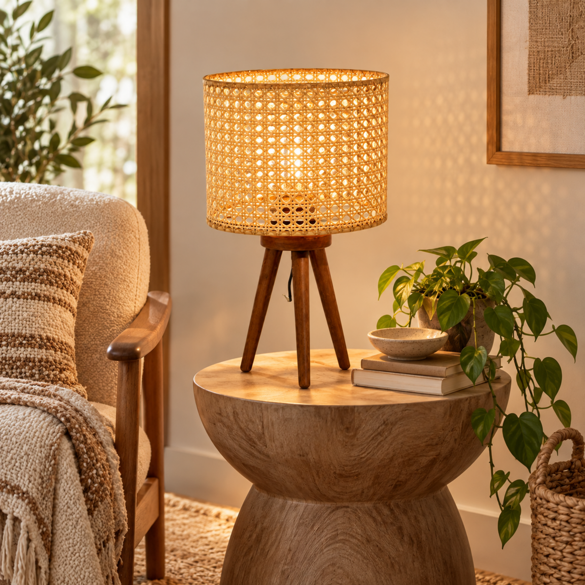 Rattan Boho Table Lamp 032 styled in an interior