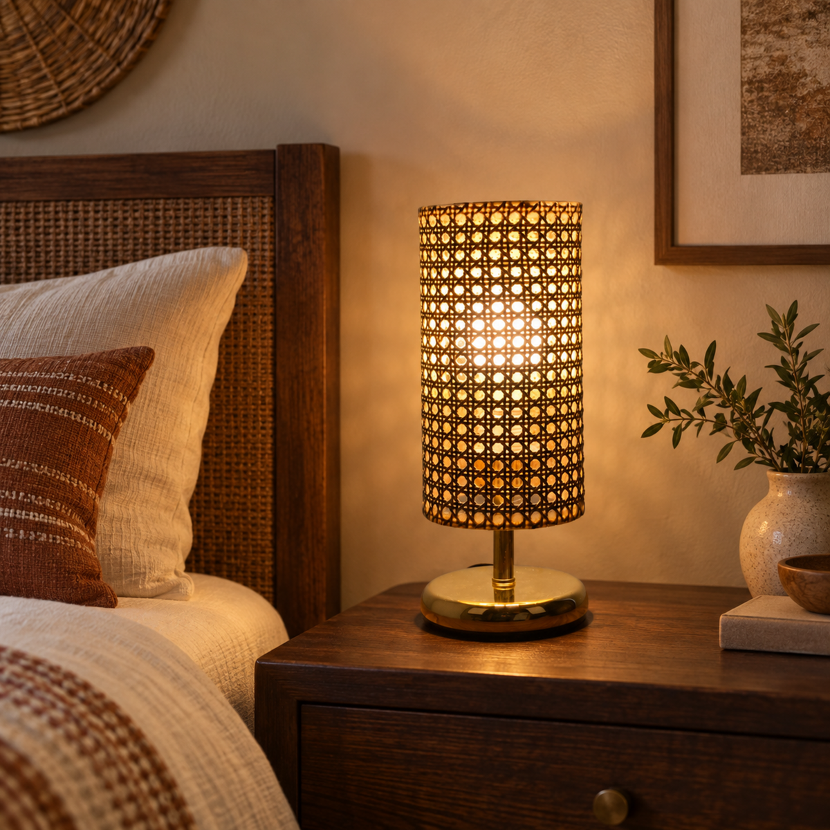 Rattan Boho Table Lamp 033 styled in an interior