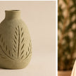 Olive botanical carved pottery vase alternate view