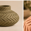 Carved olive pottery vase from a different angle