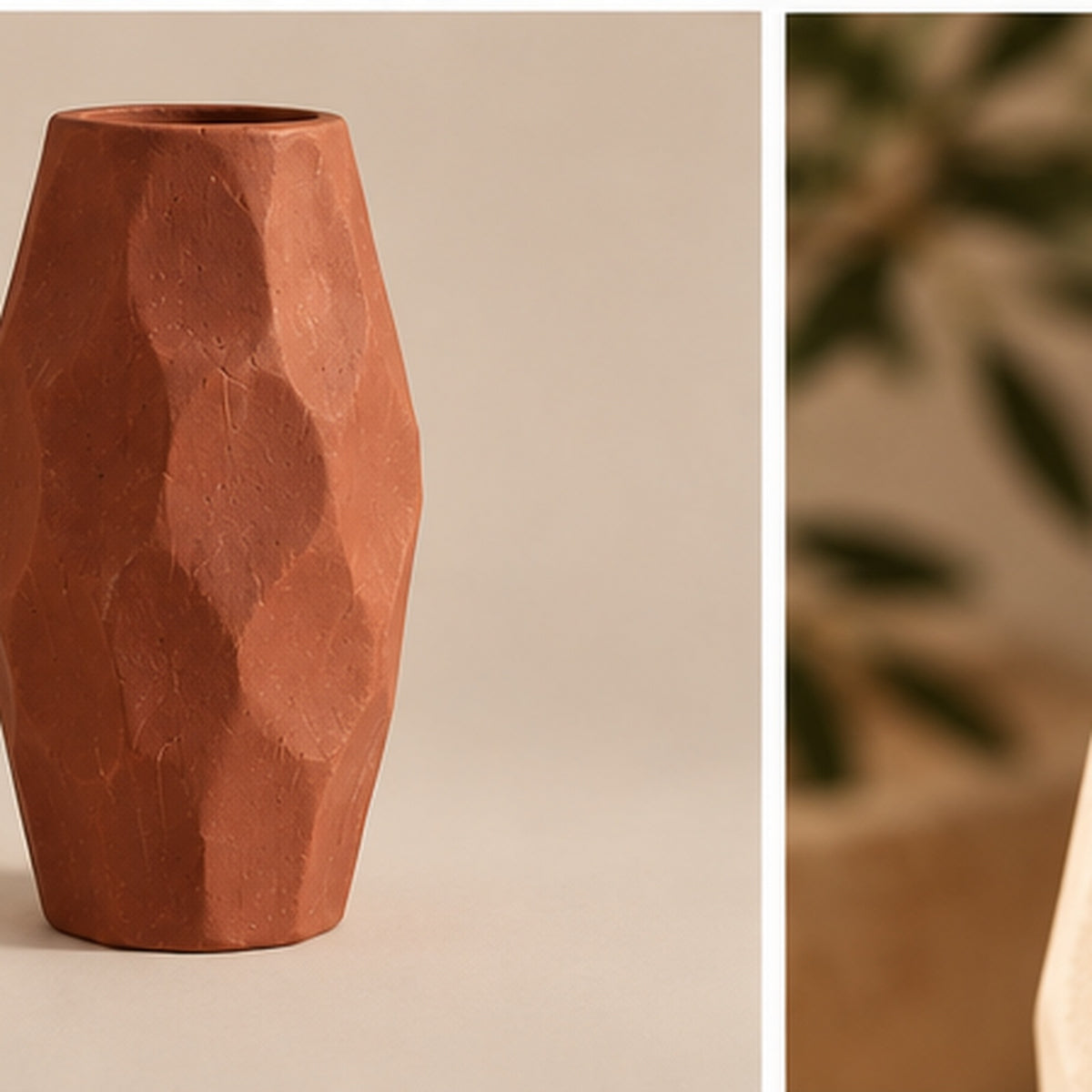 Faceted pottery vase alternative view
