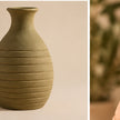 Olive ribbed pottery vase alternative view