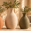 Ribbed pottery vase set lifestyle setting