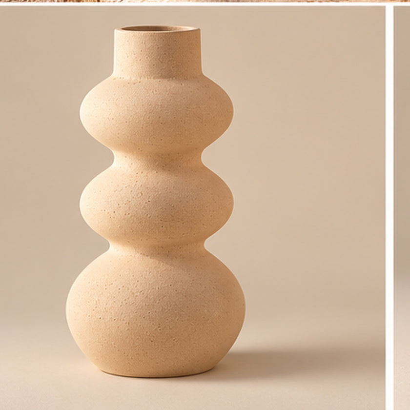 Sand beige sculptural pottery vase alternative view