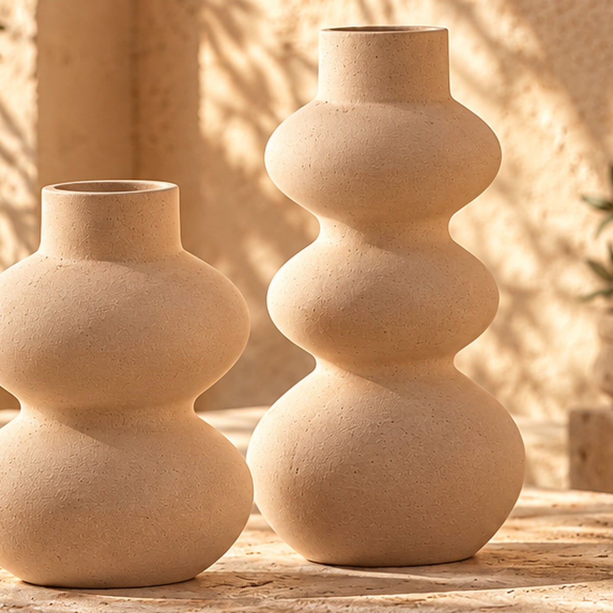 Sand beige sculptural pottery vase lifestyle setting