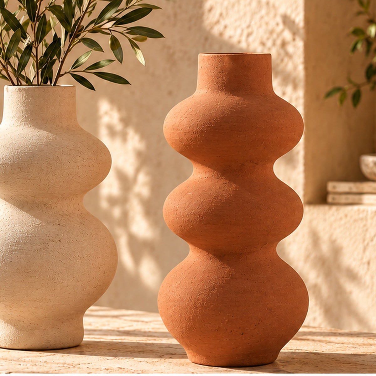 Sculptural pottery vase set lifestyle setting